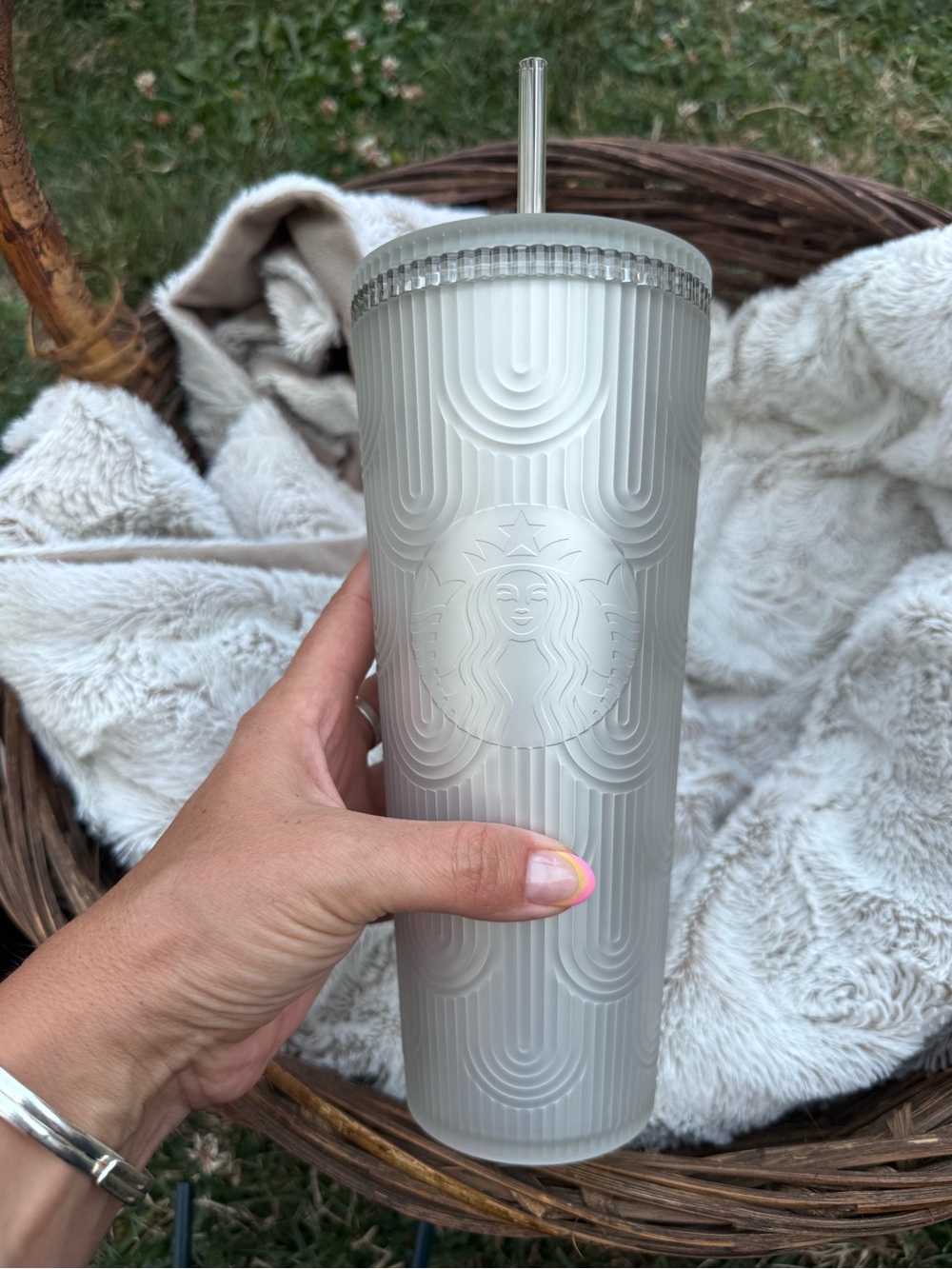 Starbucks Matte White Textured Reusable Tumbler with Clear Straw